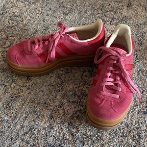 adidas Women’s Pink Suede Platform Sneakers with Gum Sole